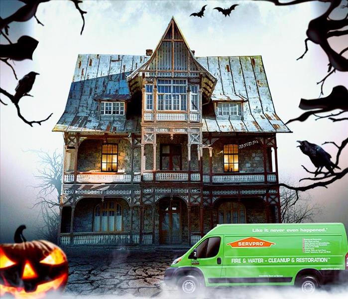 Spooky house with van